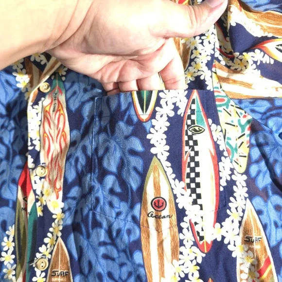 RJC Surfboard Hawaiian Shirt Mens Medium Aloha Beach Camp Casual Blue Outdoor - Picture 6 of 8